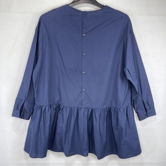 ZARA Basic Collection Top Womens Small Navy Peplum Loose Botton - Picture 10 of 14